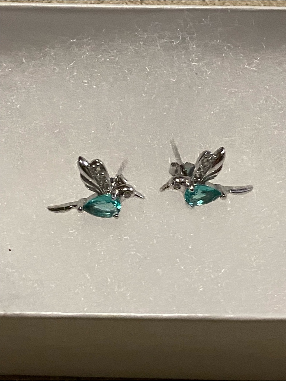 Macy's Sterling Silver Hummingbird Stud Earrings with Teal Stones